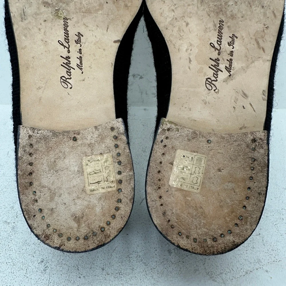 Ralph Lauren Purple Label Mens Bulldog Needlepoint Loafers Black Size 10 D Italy